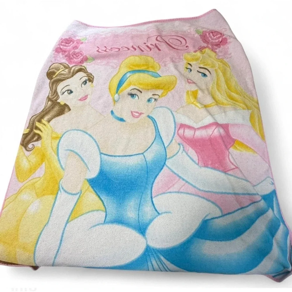 Vintage Disney Princess Fleece Throw Blanket Cinderella Belle Aurora Pink 45x60